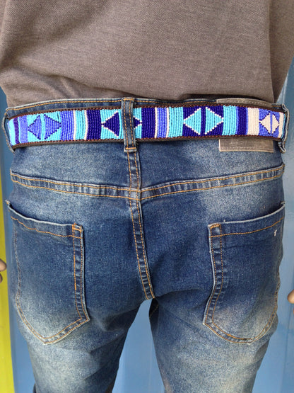 Handcrafted Maasai Belt - Blue & White Geometric