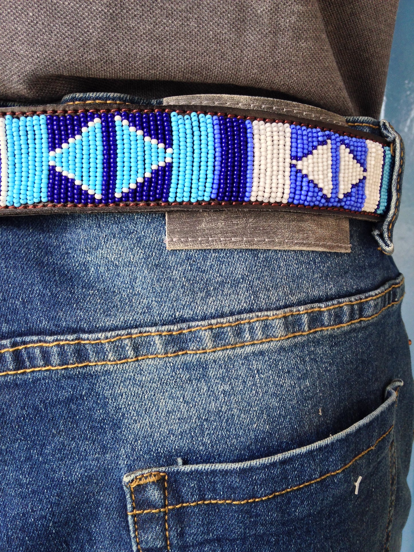Handcrafted Maasai Belt - Blue & White Geometric