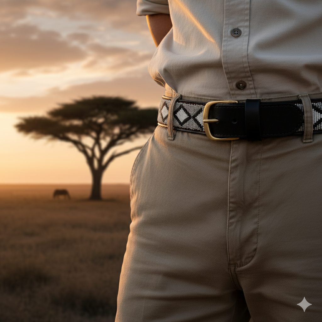 Handcrafted Maasai Belt - Ash Gray Geometric