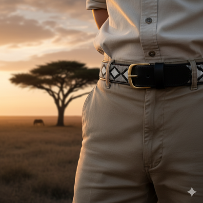 Handcrafted Maasai Belt - Ash Gray Geometric