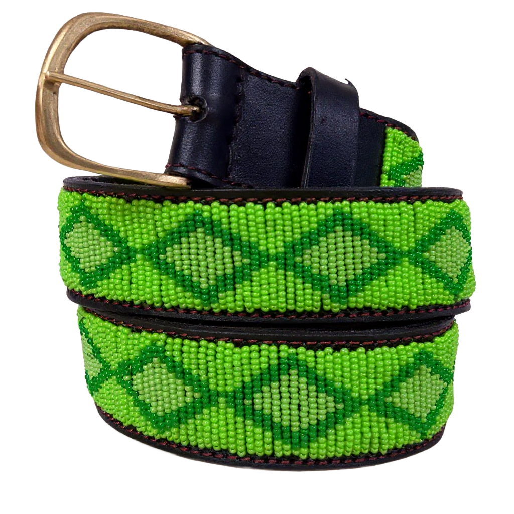 Handcrafted Maasai Belt - Lime Geometric