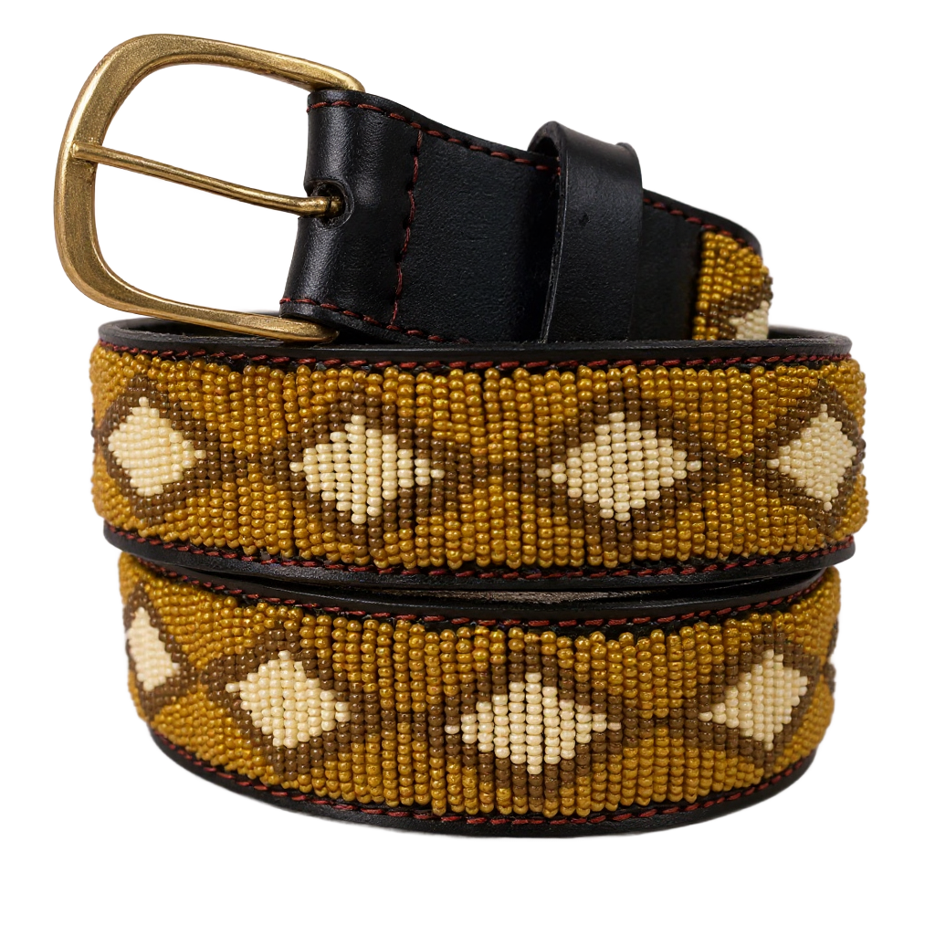Handcrafted Maasai Belt - Mustard Brown Geometric