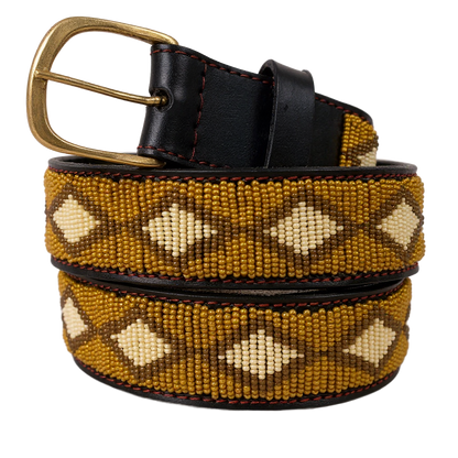 Handcrafted Maasai Belt - Mustard Brown Geometric