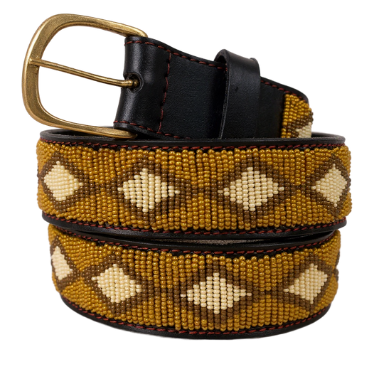 Handcrafted Maasai Belt - Mustard Brown Geometric
