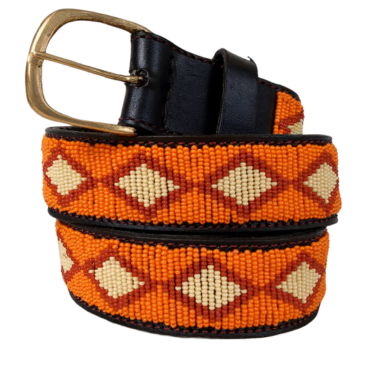 Handcrafted Maasai Belt - Orange Geometric