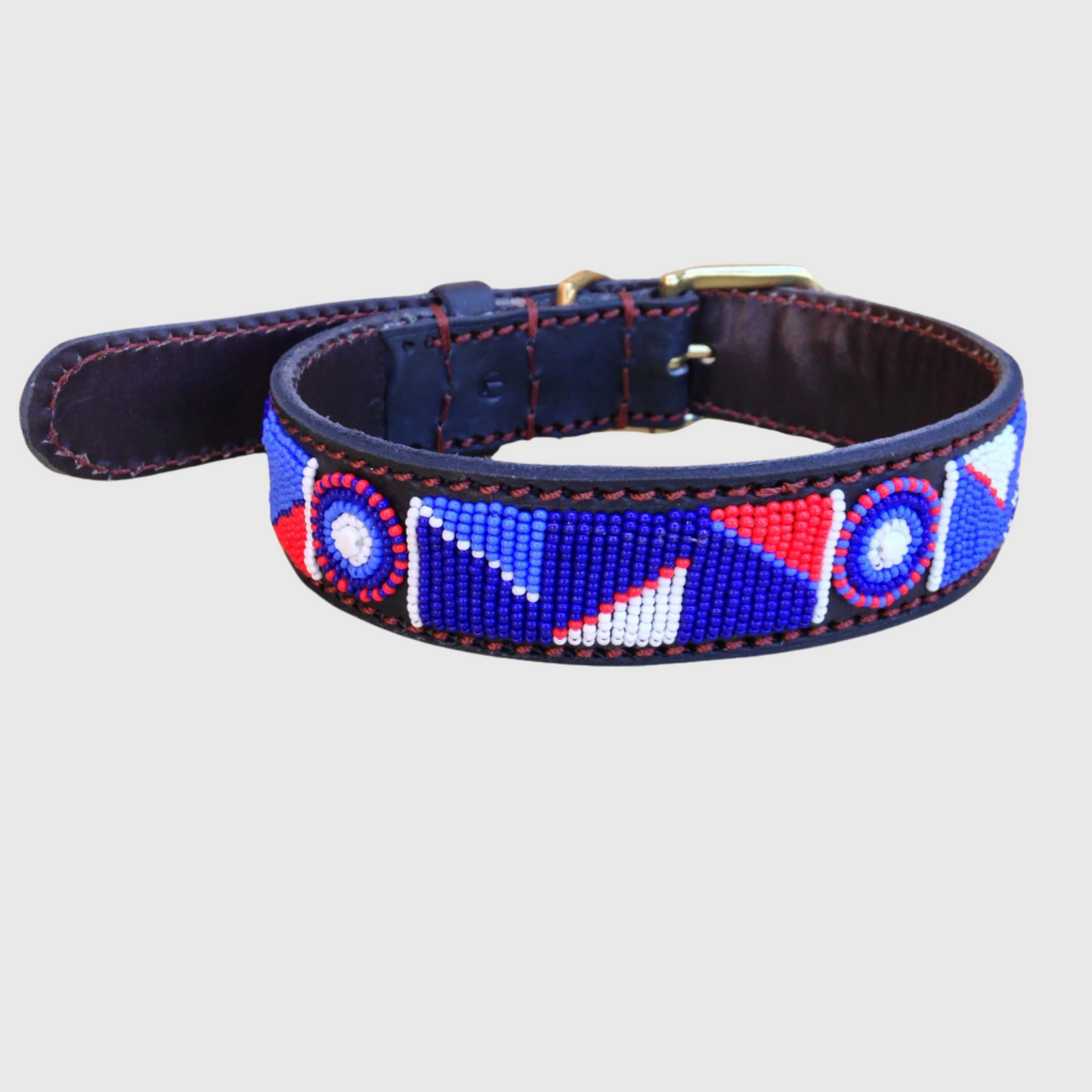 Handcrafted Maasai Dog Collar - Blue Red Geometric