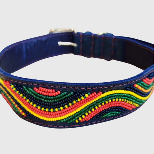 Handcrafted Maasai Dog Collar - Colorful Waves