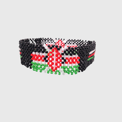 Bracelet Beaded Kenyan Flag Black