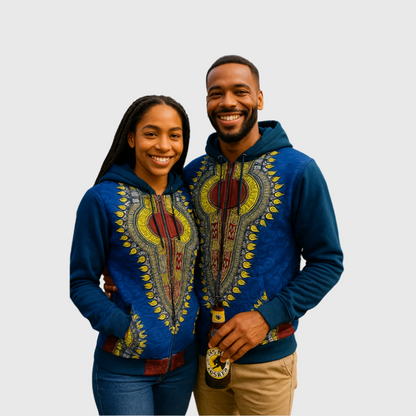 Hoodie Fleece Dashiki Blue