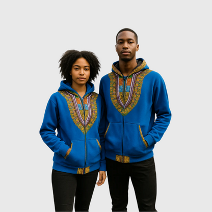 Hoodie Dashiki Fleece Blue