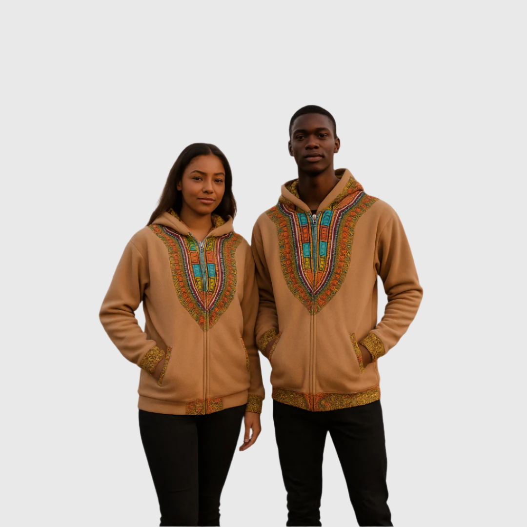 Hoodie Dashiki Fleece Beige