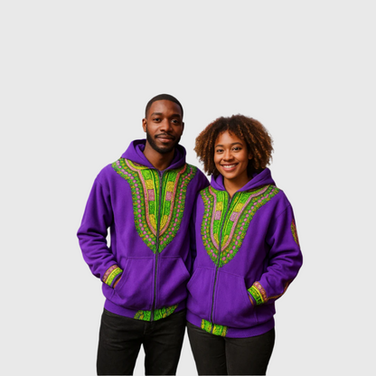Hoodie Dashiki Fleece Purple