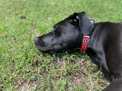 Handcrafted Maasai Dog Collar - Red White Geometric