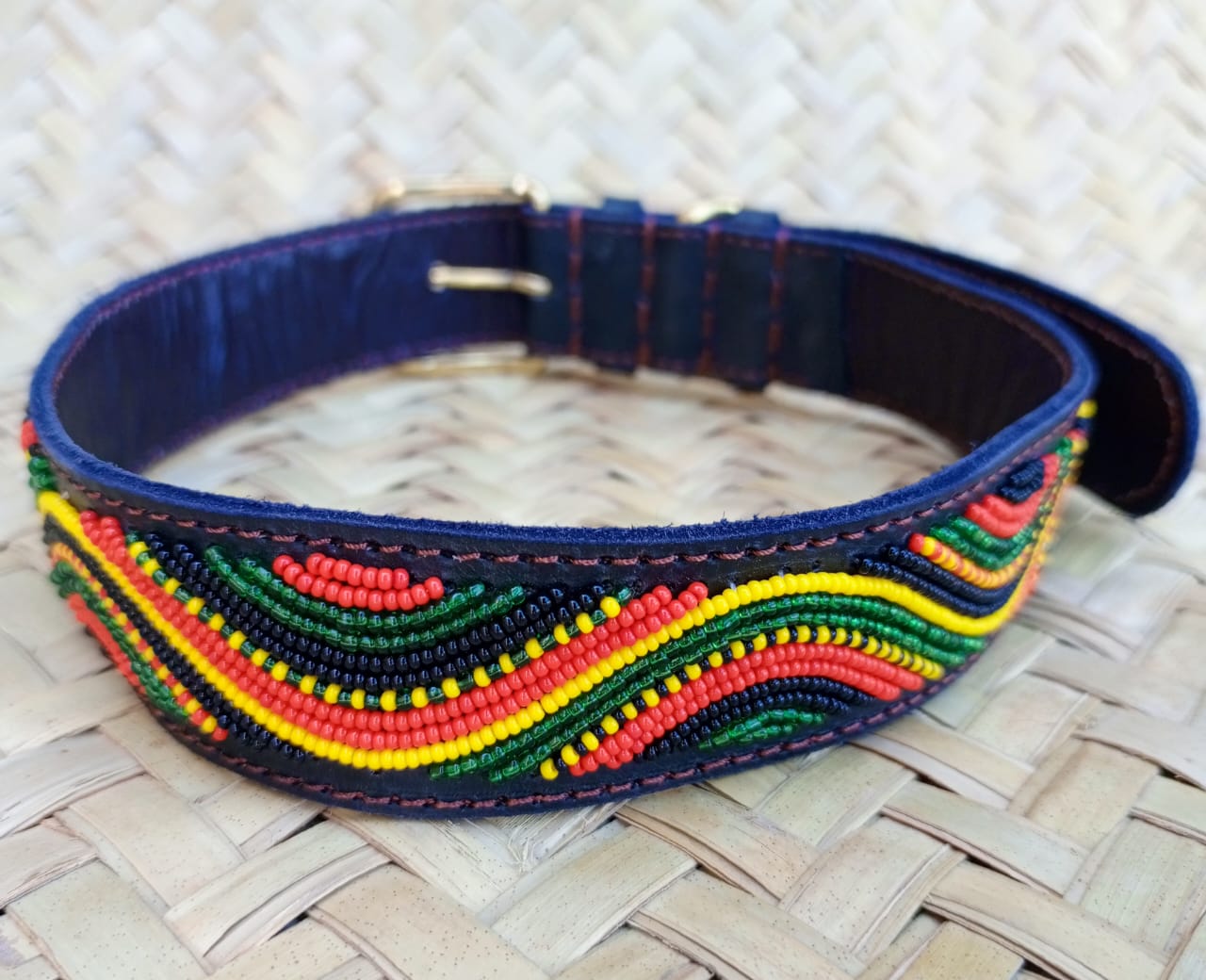 Handcrafted Maasai Dog Collar - Colorful Waves