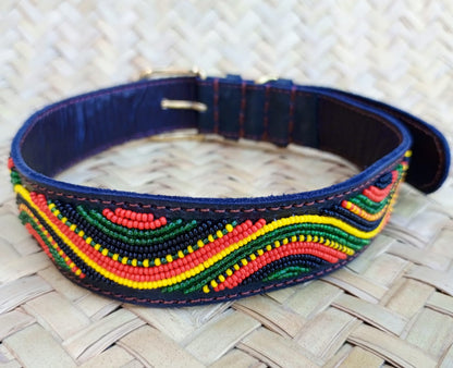 Handcrafted Maasai Dog Collar - Colorful Waves