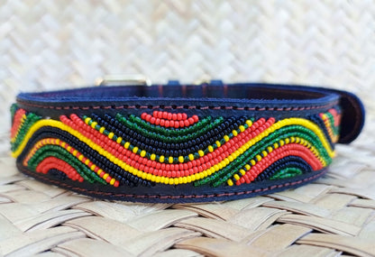 Handcrafted Maasai Dog Collar - Colorful Waves