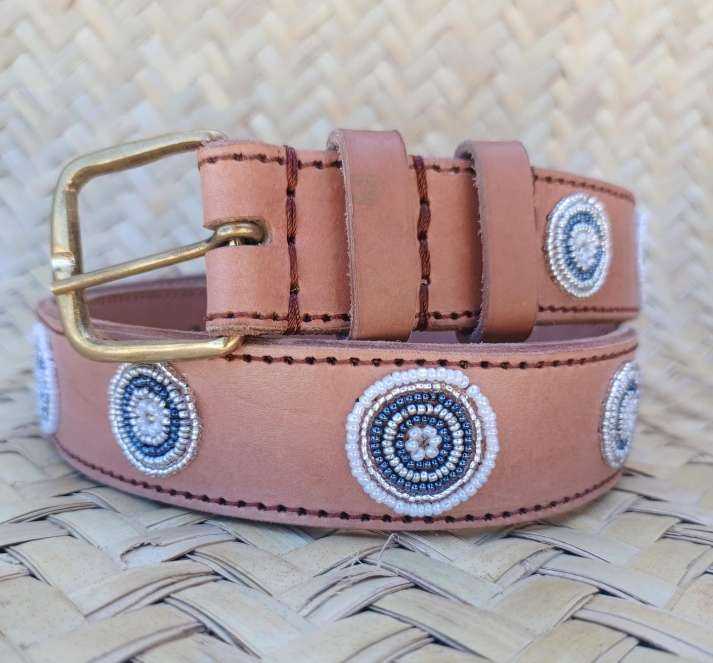 Handcrafted Maasai Belt - White Circles