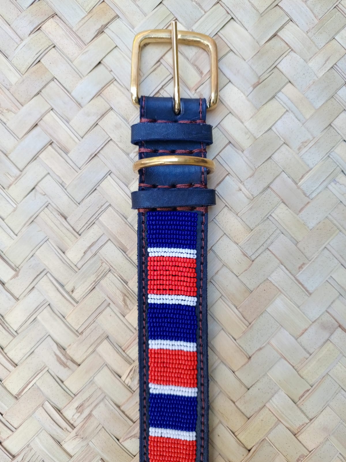 Handcrafted Maasai Dog Collar - Red Blue Stripes