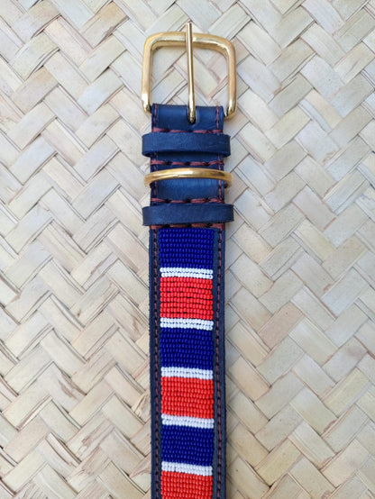 Handcrafted Maasai Dog Collar - Red Blue Stripes