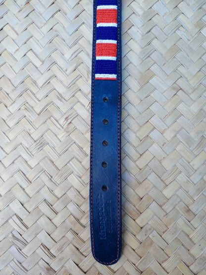 Handcrafted Maasai Dog Collar - Red Blue Stripes