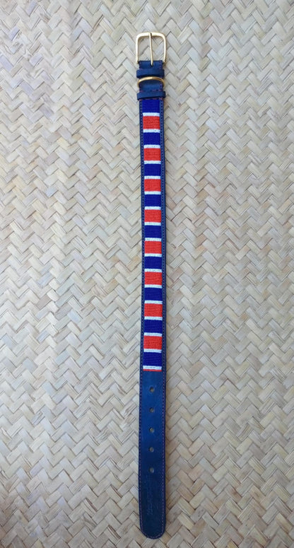 Handcrafted Maasai Dog Collar - Red Blue Stripes