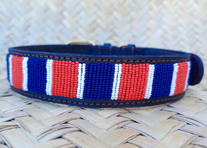Handcrafted Maasai Dog Collar - Red Blue Stripes