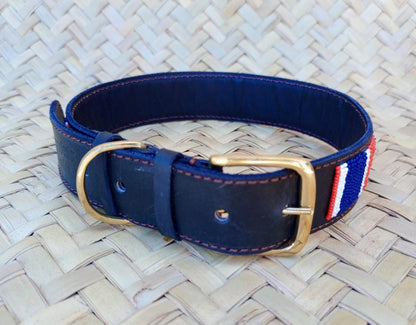 Handcrafted Maasai Dog Collar - Red Blue Stripes