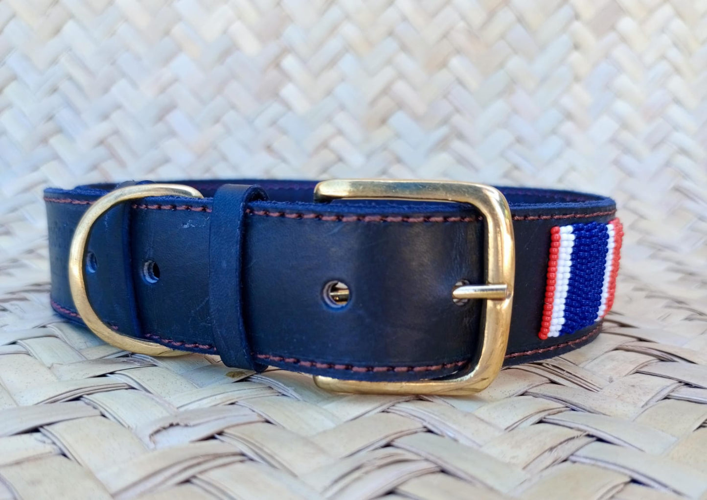 Handcrafted Maasai Dog Collar - Red Blue Stripes