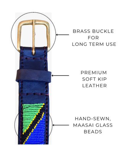 Handcrafted Maasai Belt - Tanzania Flag