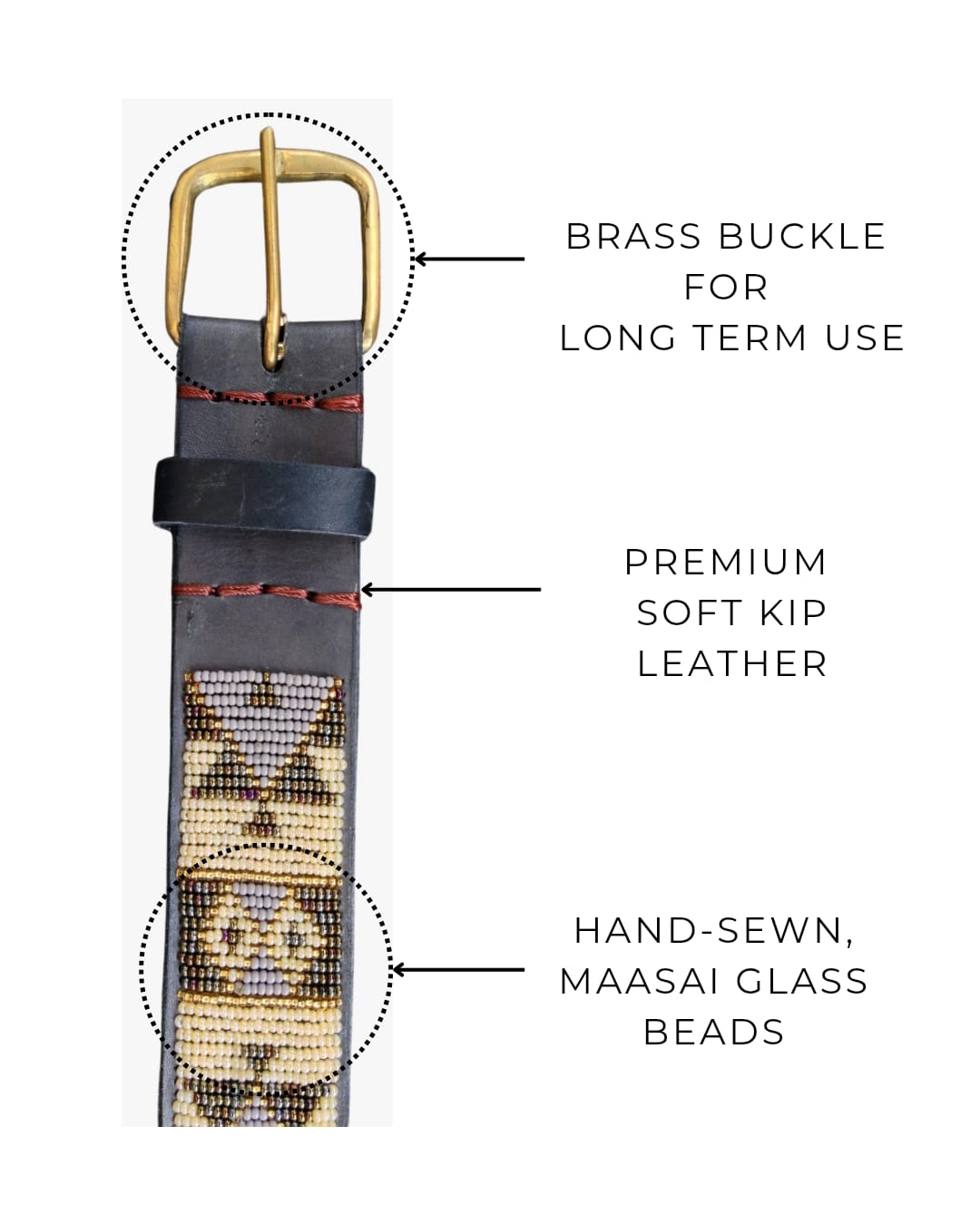 Handcrafted Maasai Belt - Beige Silver Geometric