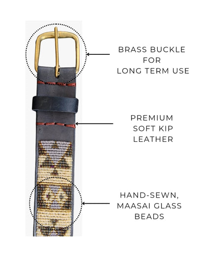 Handcrafted Maasai Belt - Beige Silver Geometric