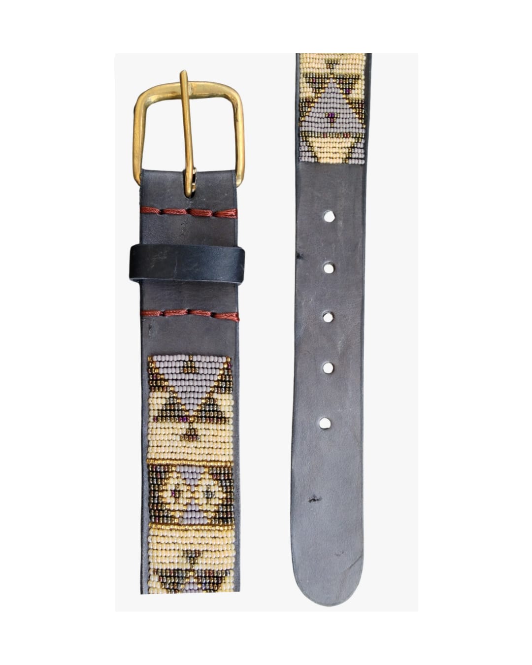 Handcrafted Maasai Belt - Beige Silver Geometric