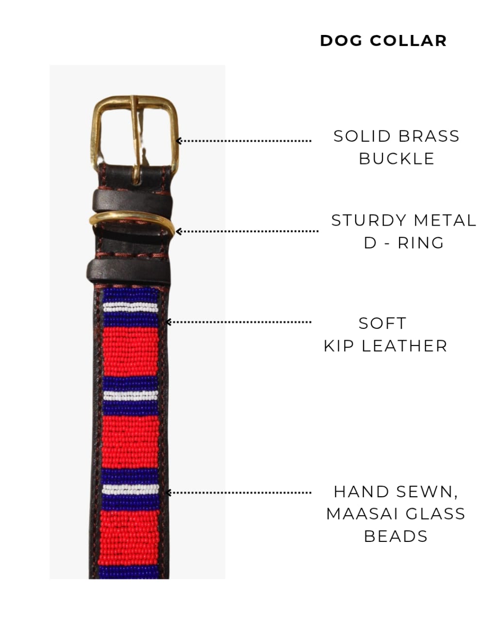 Handcrafted Maasai Dog Collar -  Red Blue Stripes
