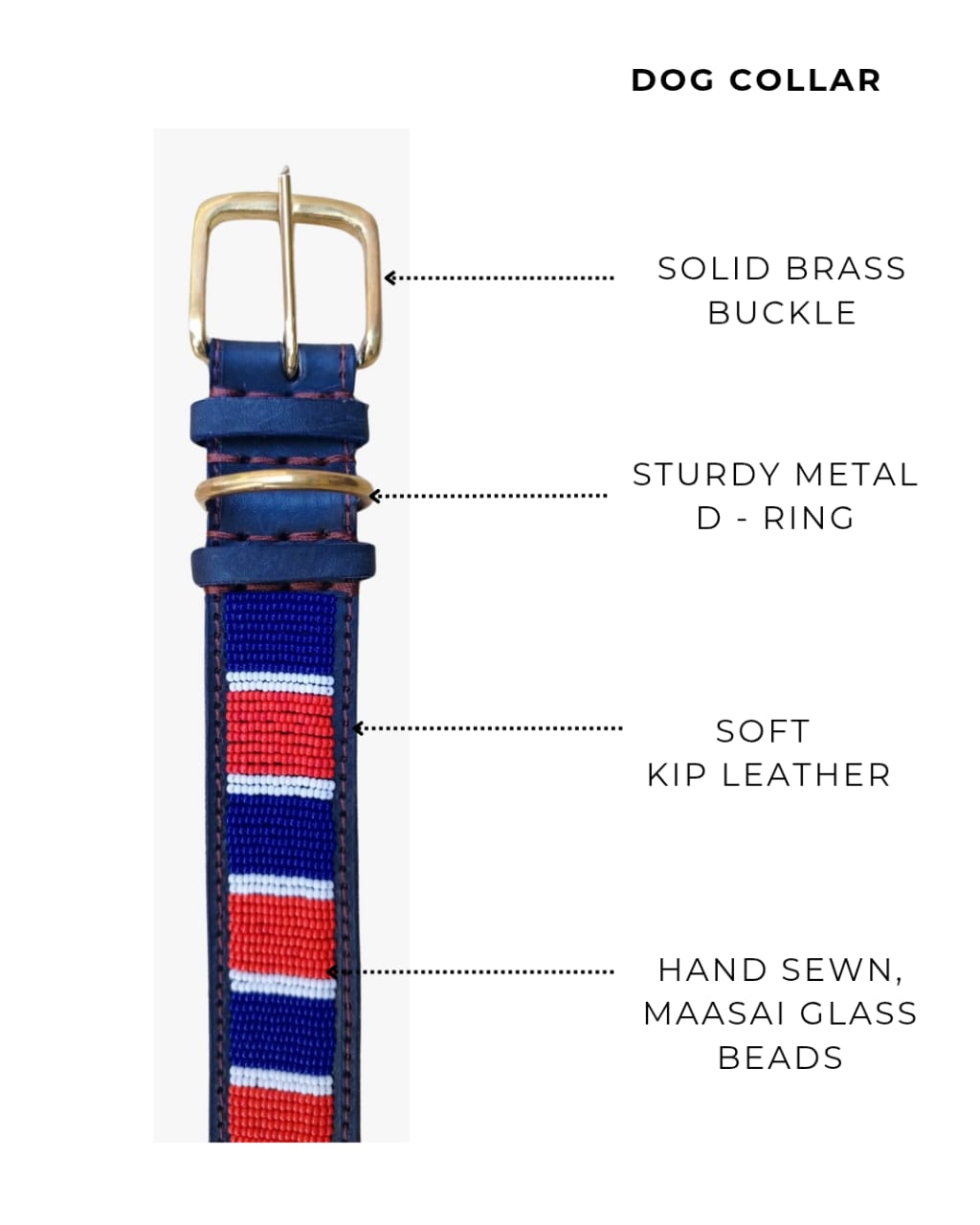 Handcrafted Maasai Dog Collar - Red Blue Stripes