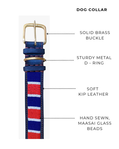 Handcrafted Maasai Dog Collar - Red Blue Stripes