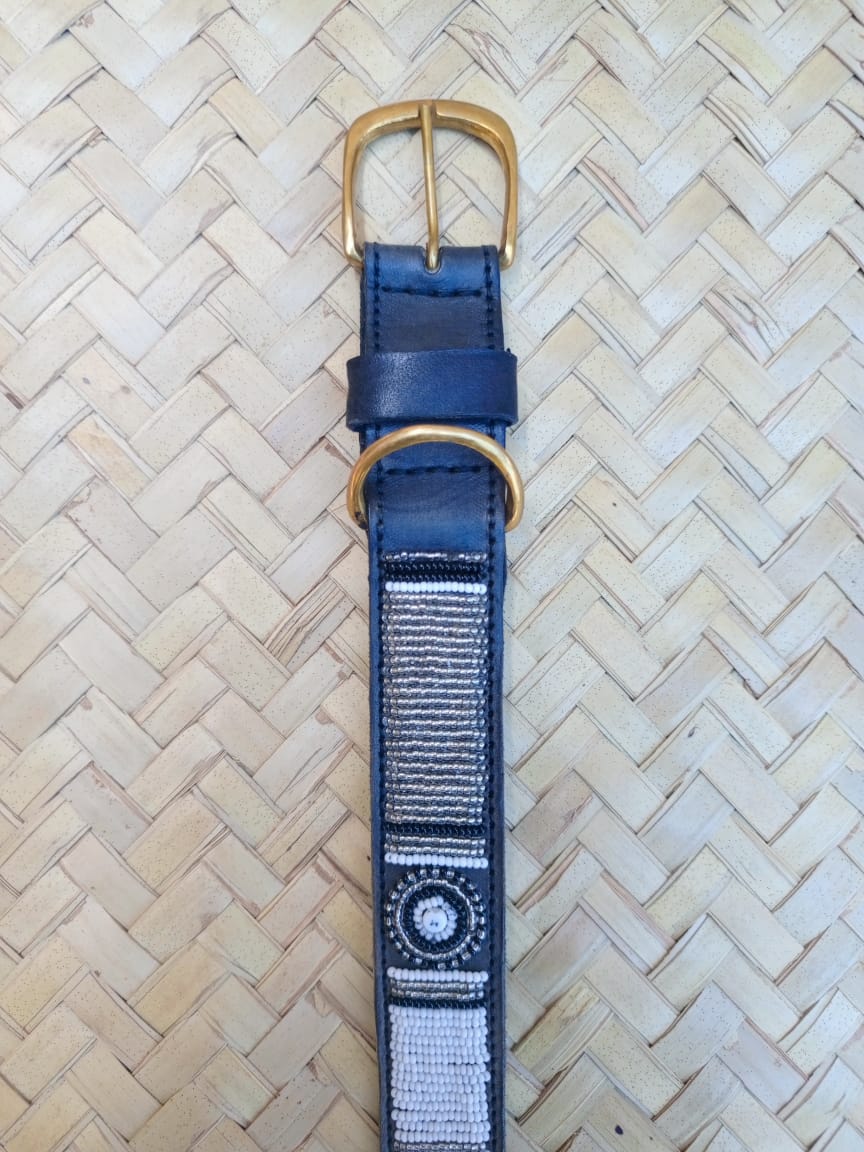 Handcrafted Maasai Dog Collar -Brown Silver Geometric