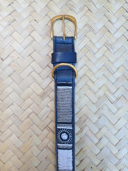 Handcrafted Maasai Dog Collar -Brown Silver Geometric