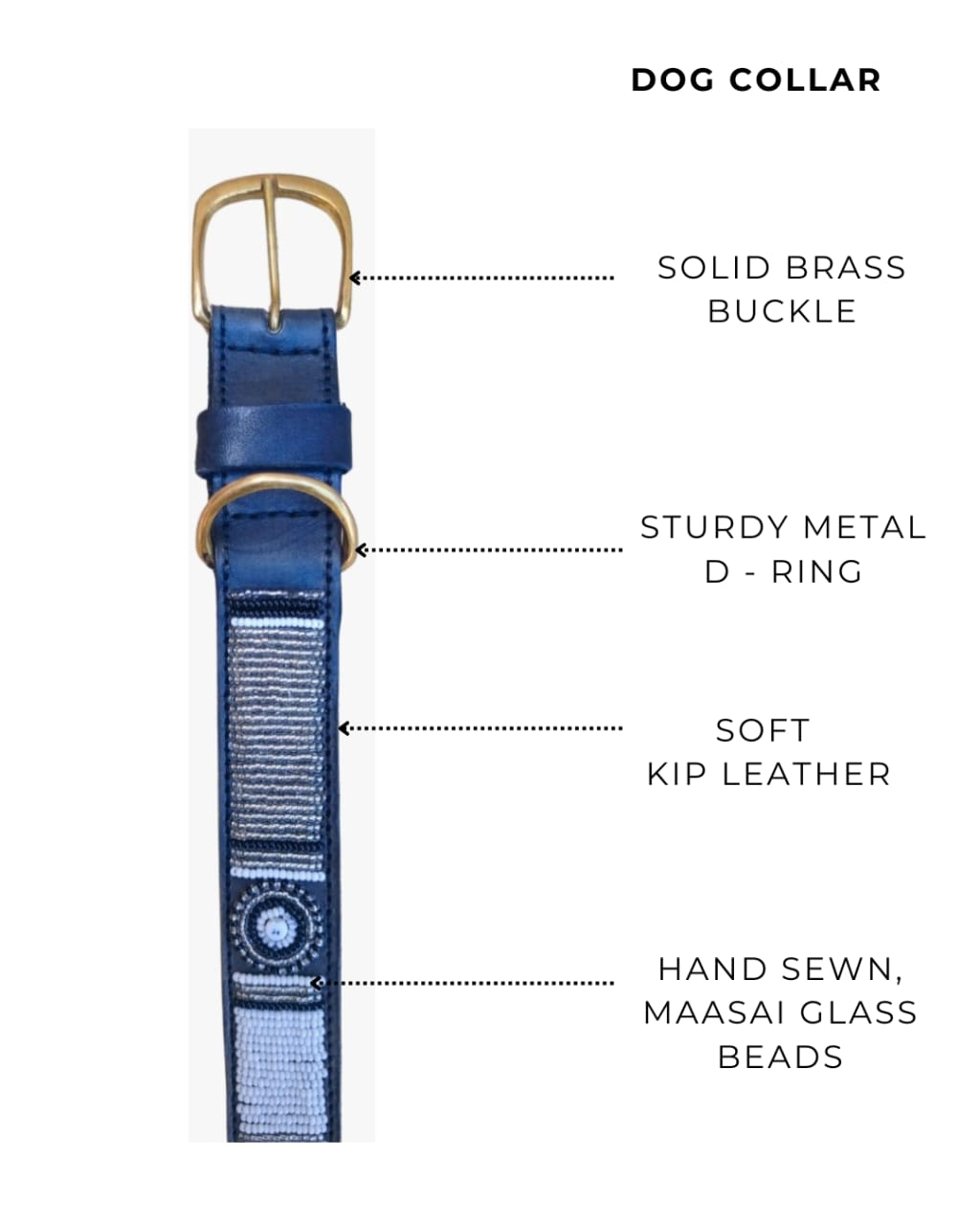 Handcrafted Maasai Dog Collar -Brown Silver Geometric