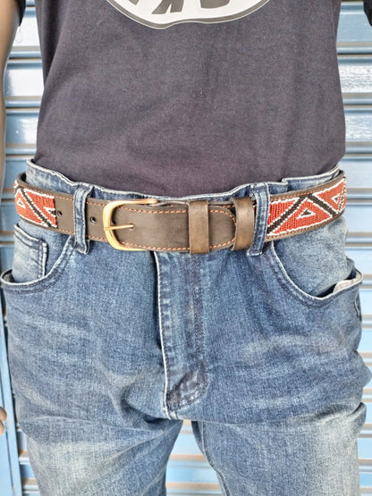 Handcrafted Maasai Belt - Brown Geometric