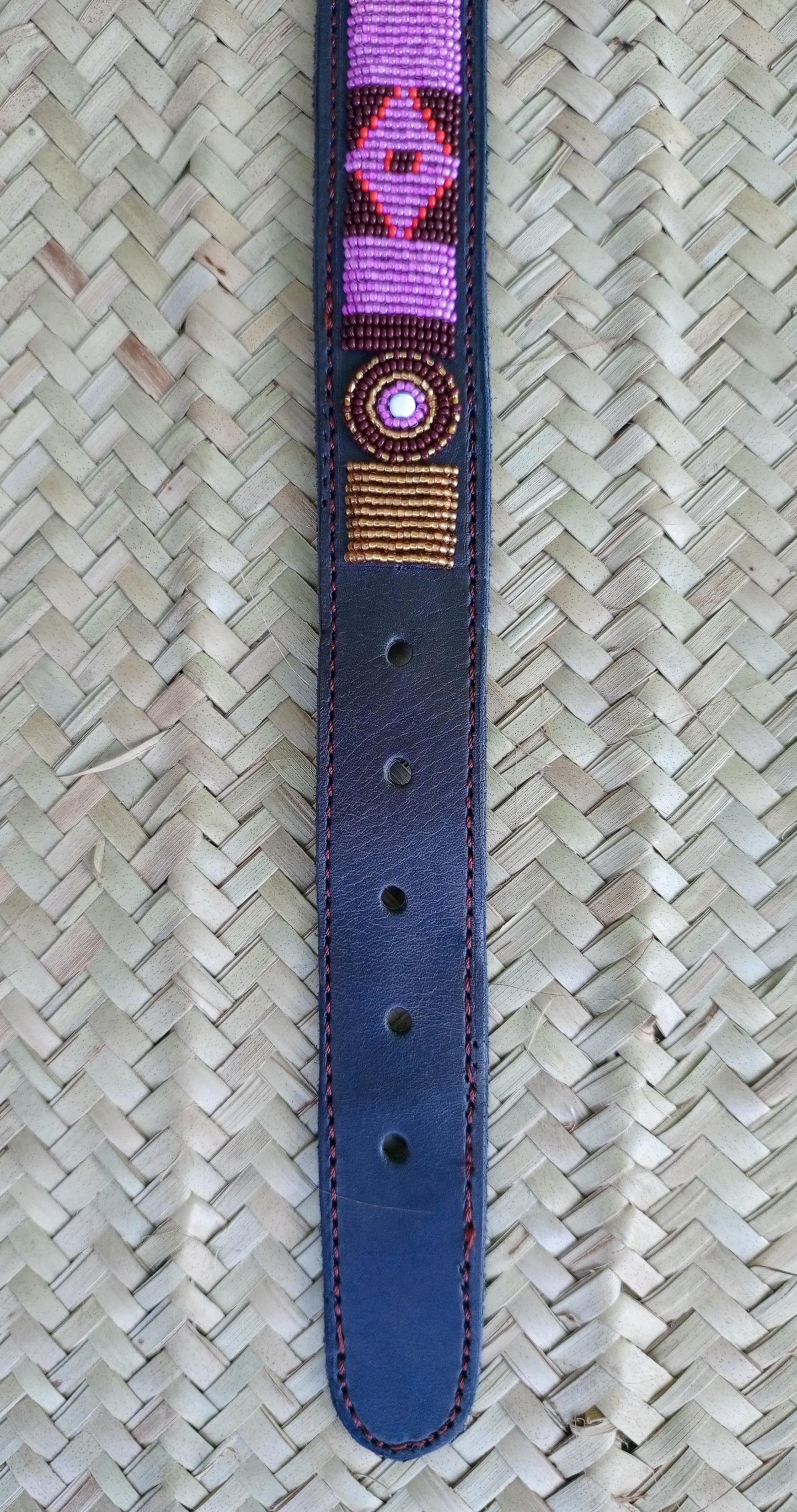 Handcrafted Maasai Dog Collar - Pink Red Geometric