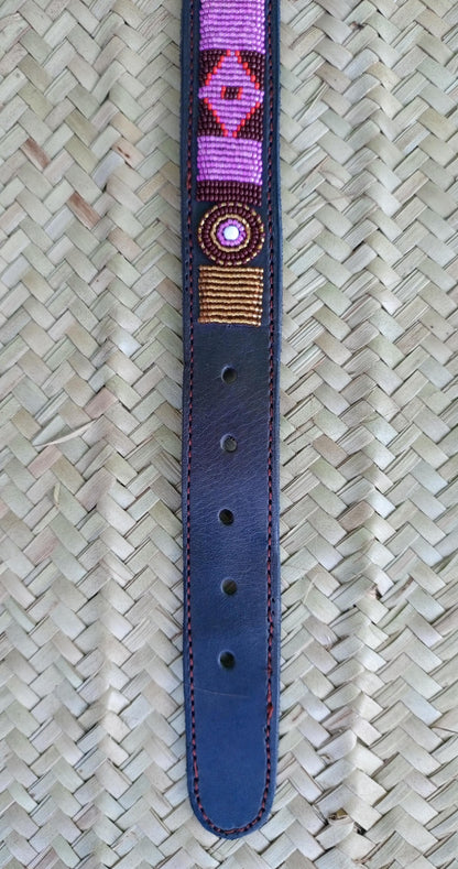 Handcrafted Maasai Dog Collar - Pink Red Geometric