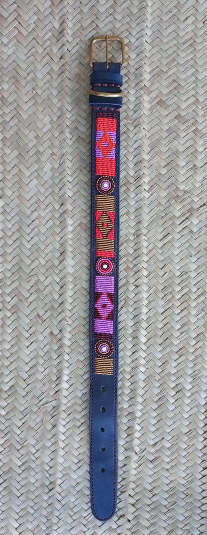 Handcrafted Maasai Dog Collar - Pink Red Geometric