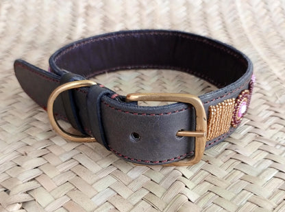 Handcrafted Maasai Dog Collar - Pink Red Geometric