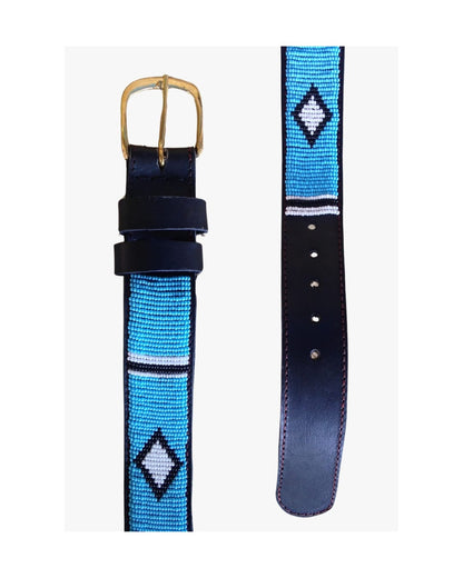 Handcrafted Maasai Belt - Sky Blue Geometric