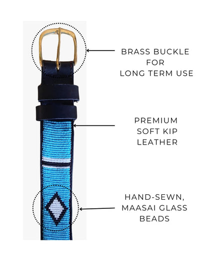 Handcrafted Maasai Belt - Sky Blue Geometric