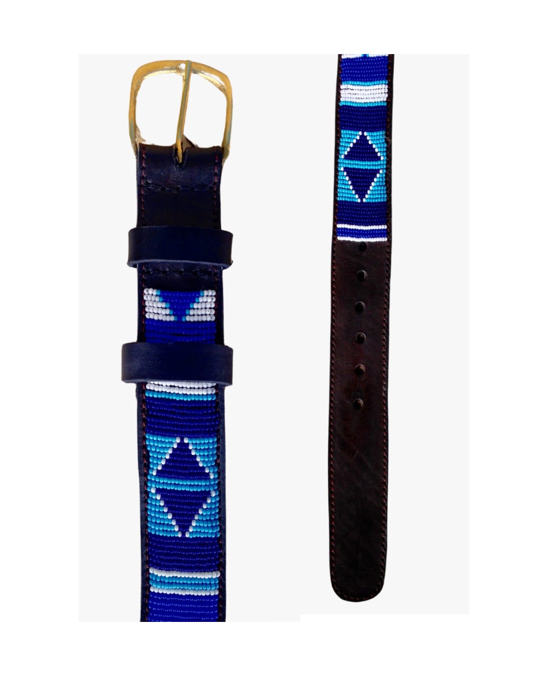 Handcrafted Maasai Belt - Blue & White Geometric