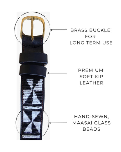 Handcrafted Maasai Belt - Black & White Geometric