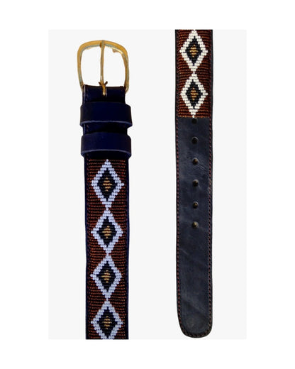 Handcrafted Maasai Belt - Brown Gold Geometric