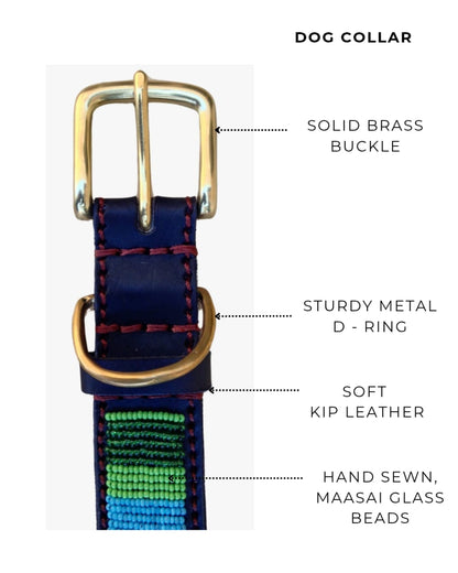 Handcrafted Maasai Dog Collar - Blue Green Geometric