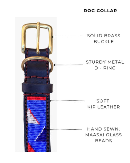 Handcrafted Maasai Dog Collar - Blue Red Geometric